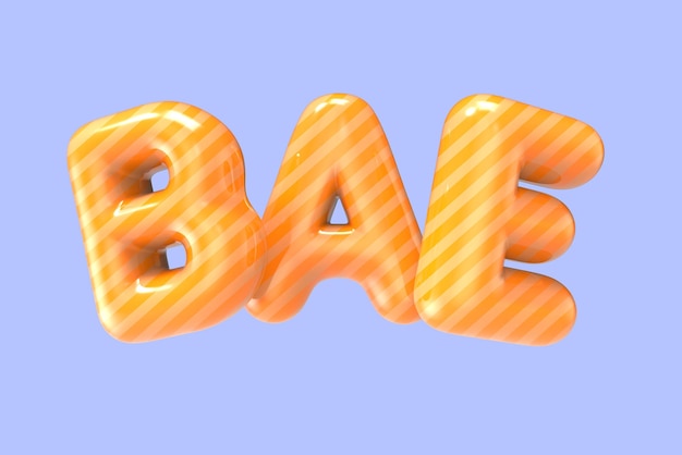 Phrase de ballon en feuille BAE orange à rayures de rendu 3d sur fond violet