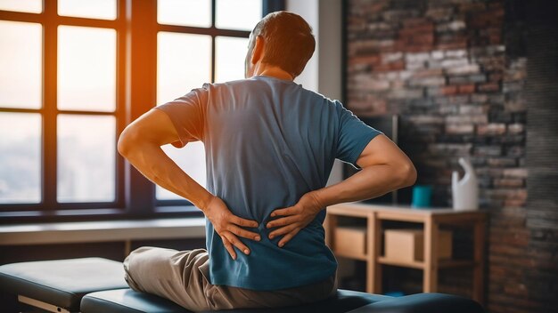 Photo physiothérapeute effectuant un traitement de guérison sur un patient souffrant de maux de dos