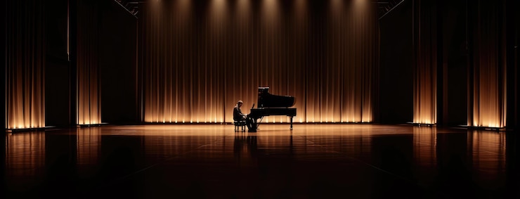 Photo un pianiste en attente sur une scène éclairée