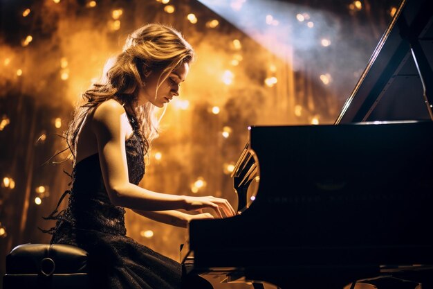 Photo une pianiste joue du piano.