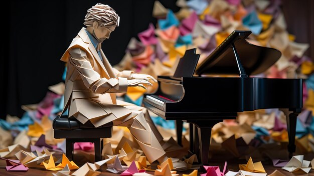 le pianiste d'origami en papier