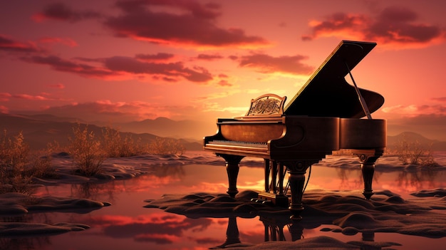 Piano 3D à la guerre au coucher du soleil