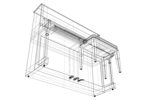 Piano antique avec chemin, structure du corps modèle 3D, modèle filaire