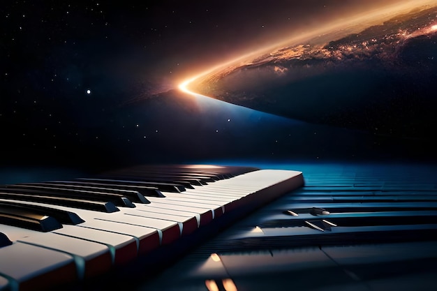 Photo un piano avec un coucher de soleil en arrière-plan