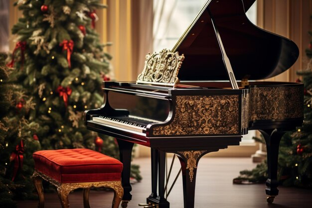 Piano avec décoration de Noël avec tableau ouvert Mélodie de conception d'instruments à l'intérieur Générer Ai
