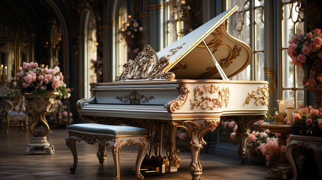 piano avec fleurs et piano