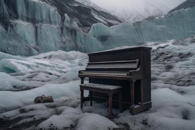 piano à l'intérieur d'une glace gelée au paysage glaciaire