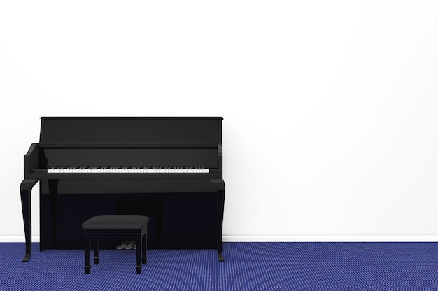 Piano noir avec chaise contre un mur gris blanc