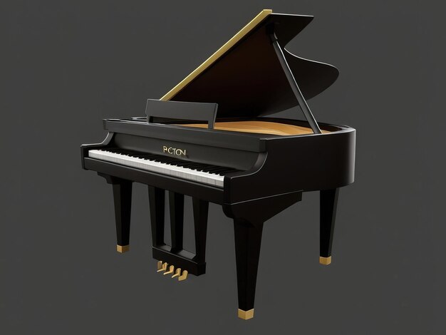 un piano noir avec des touches de piano en or et un fond noir