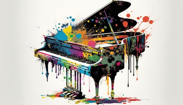 Piano avec peinture colorée éclaboussé dessus image IA générative