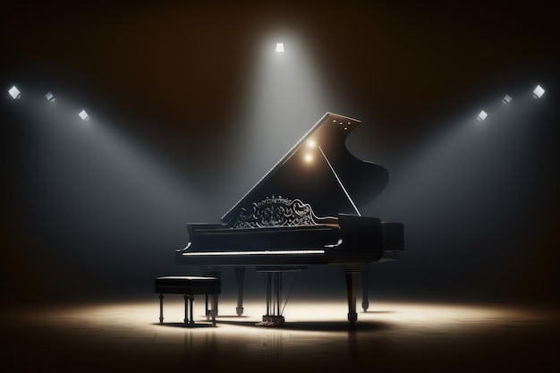 Photo un piano à queue au centre de la scène de concert créé avec la technologie ia générative