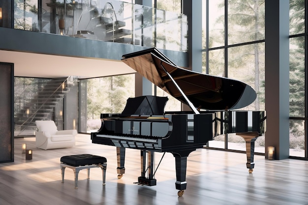 Piano à queue contemporain dans un intérieur élégant généré Ai