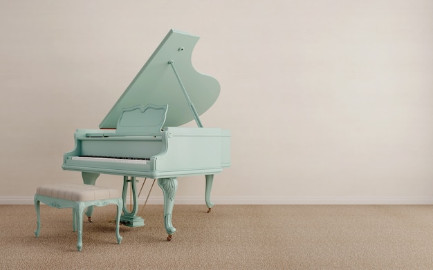 Piano à queue de couleur pastel.