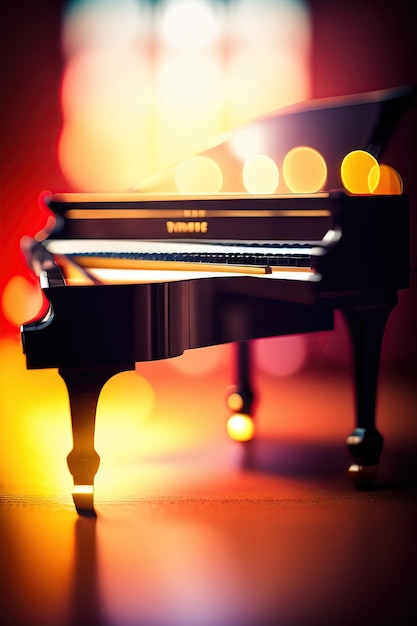 Piano à queue avec fond bokeh