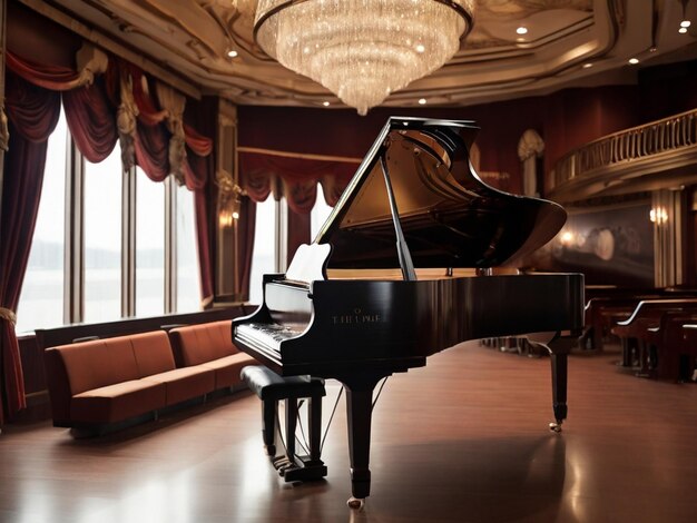 Piano à queue à l'intérieur d'une salle de théâtre