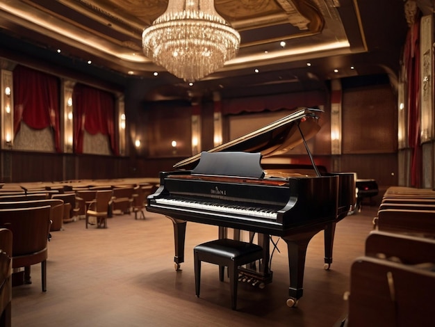 Piano à queue à l'intérieur d'une salle de théâtre