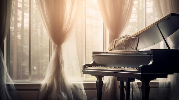 un piano solitaire sur le fond de la fenêtre