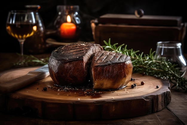 Picanha juteuse grillée avec oignons et romarin IA génératif