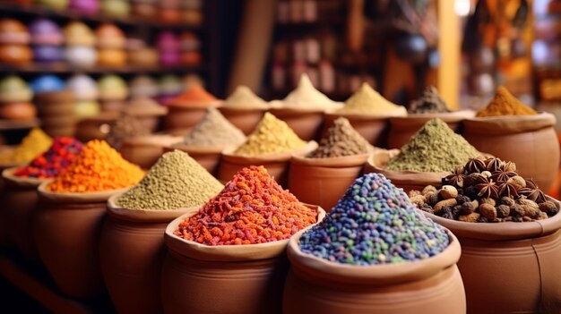 Épices colorées sur le bazar à Istanbul Turquie Mise au point sélective