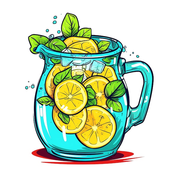 Un pichet de limonade avec des citrons et des feuilles