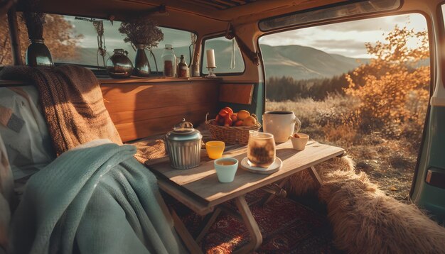 Picnic romantique sur la table en été