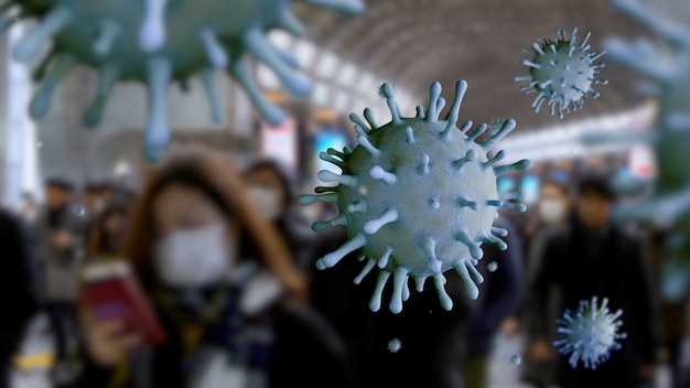 Épidémie de coronavirus infectant le système respiratoire. Personnes portant un masque de protection contre les maladies infectieuses transmissibles et comme protection contre la grippe dans les transports publics. Covid 19