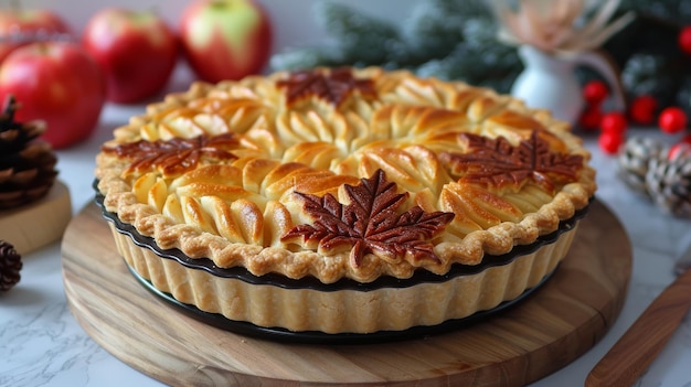 Pie sur une planche à couper en bois