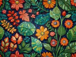 Photo une pièce d'art colorée avec des fleurs et des feuilles