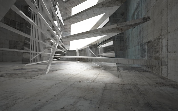 Une pièce en béton avec une clôture métallique et un mur blanc.