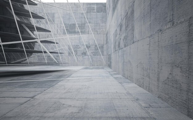 Une pièce en béton avec un mur en béton et un plafond blanc.