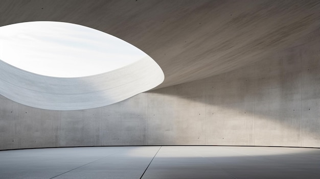 pièce en béton vide avec une grande structure courbe sur le fond de la nature