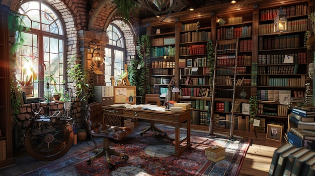 une pièce avec une bibliothèque remplie de livres et une bibliathèque avec une Bibliothèque au centre