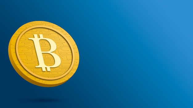 Pièce de Bitcoin sur fond bleu, rendu 3d de crypto-monnaie