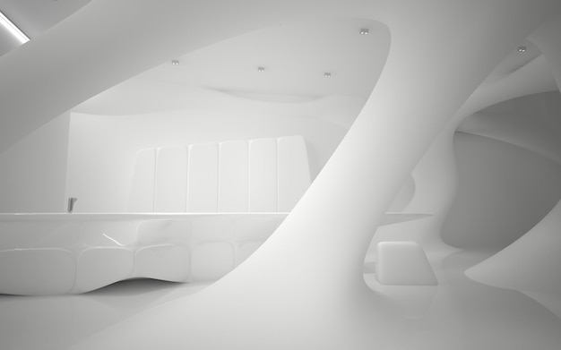 Une pièce blanche avec un canapé et un canapé au milieu.