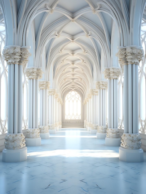 Photo une pièce blanche avec des colonnes et des arches
