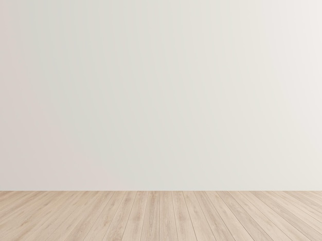 Pièce blanche vide avec un plancher en bois et un mur beige