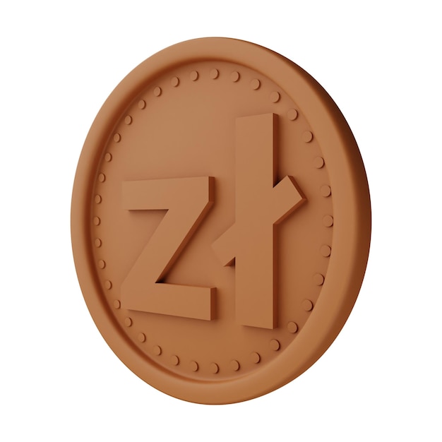 Pièce de bronze Zloty Illustration 3D isolée sur fond blanc