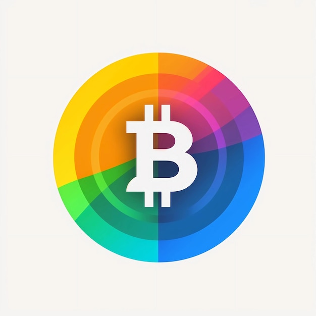 Une pièce de couleur arc-en-ciel colorée avec la lettre b pour Bitcoin au milieu