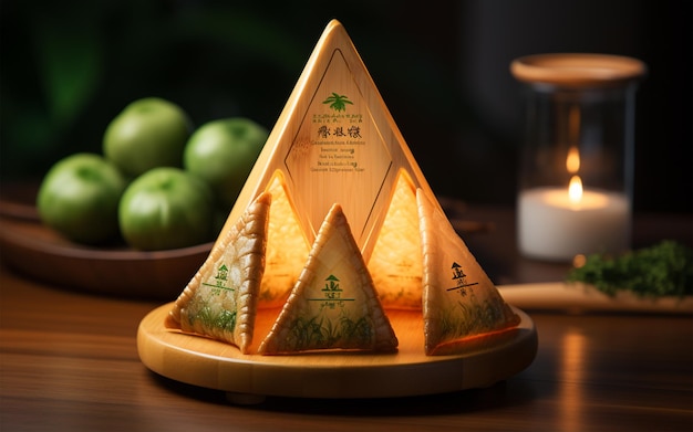 une pièce de décoration réalisée sur le thème samosa avec des lumières