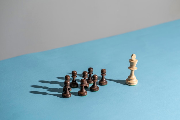 Une pièce d'échecs du roi debout près des pions