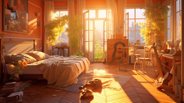 Une pièce avec une fenêtre sur laquelle le soleil brille.