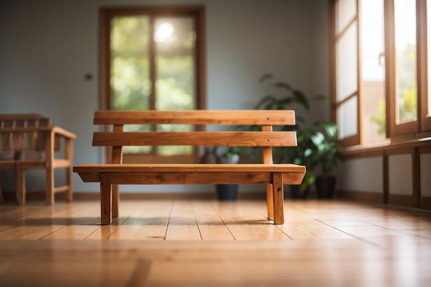 Pièce floue avec un banc en bois