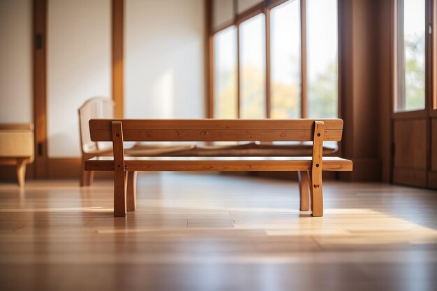 Pièce floue avec un banc en bois