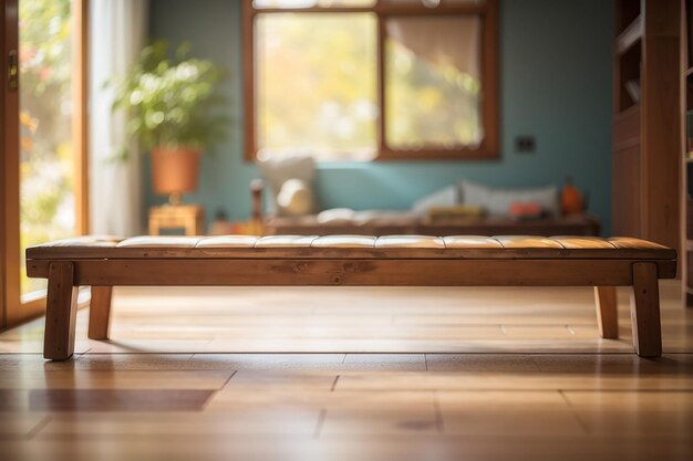 Pièce floue avec un banc en bois