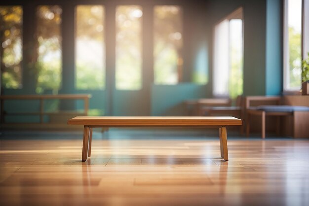 Pièce floue avec un banc en bois