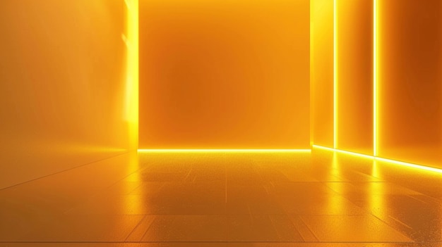 une pièce jaune avec un mur jaune et une lumière qui brille à travers elle