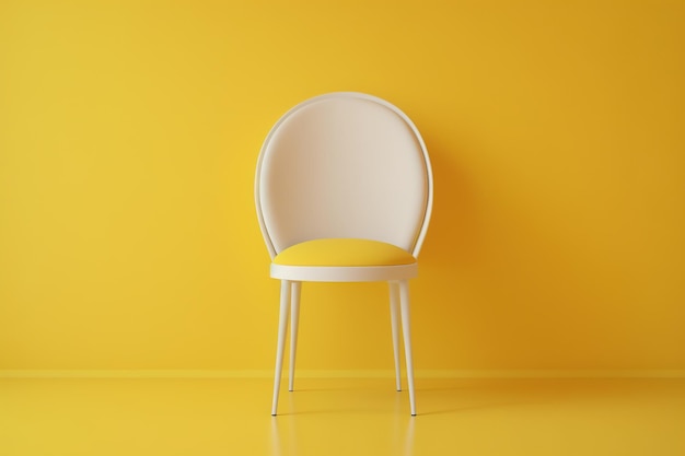 Une pièce jaune vide avec des chaises et une plante en pot