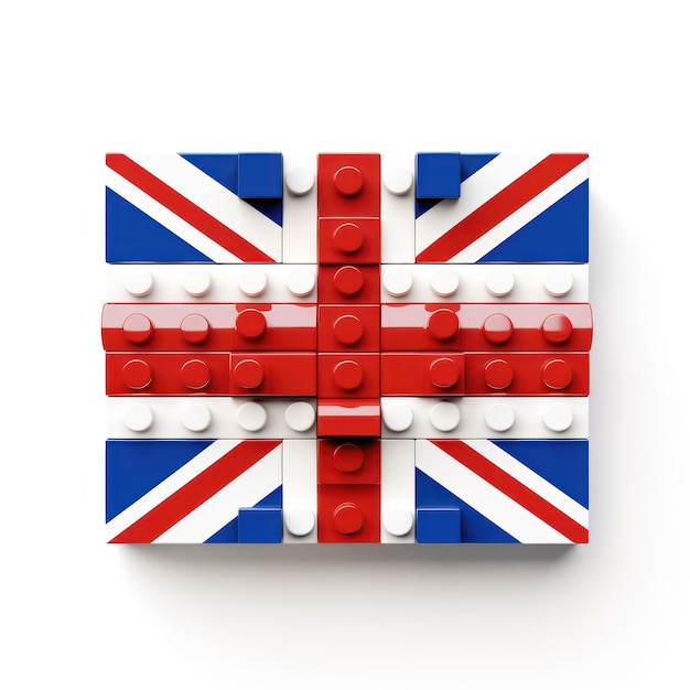 Une pièce de Lego avec un drapeau rouge, blanc et bleu.