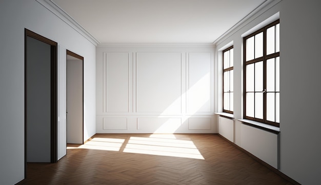 Pièce lumineuse vide blanche avec une maquette intérieure de style minimaliste de fenêtre