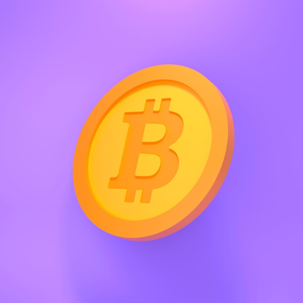 Pièce de monnaie Bitcoin sur fond violet. Cashback, économie d'argent, concept de transactions financières. illustration de rendu 3D.